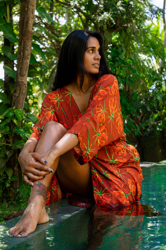 'Gabrielle' Dress -Blk Arum Lily