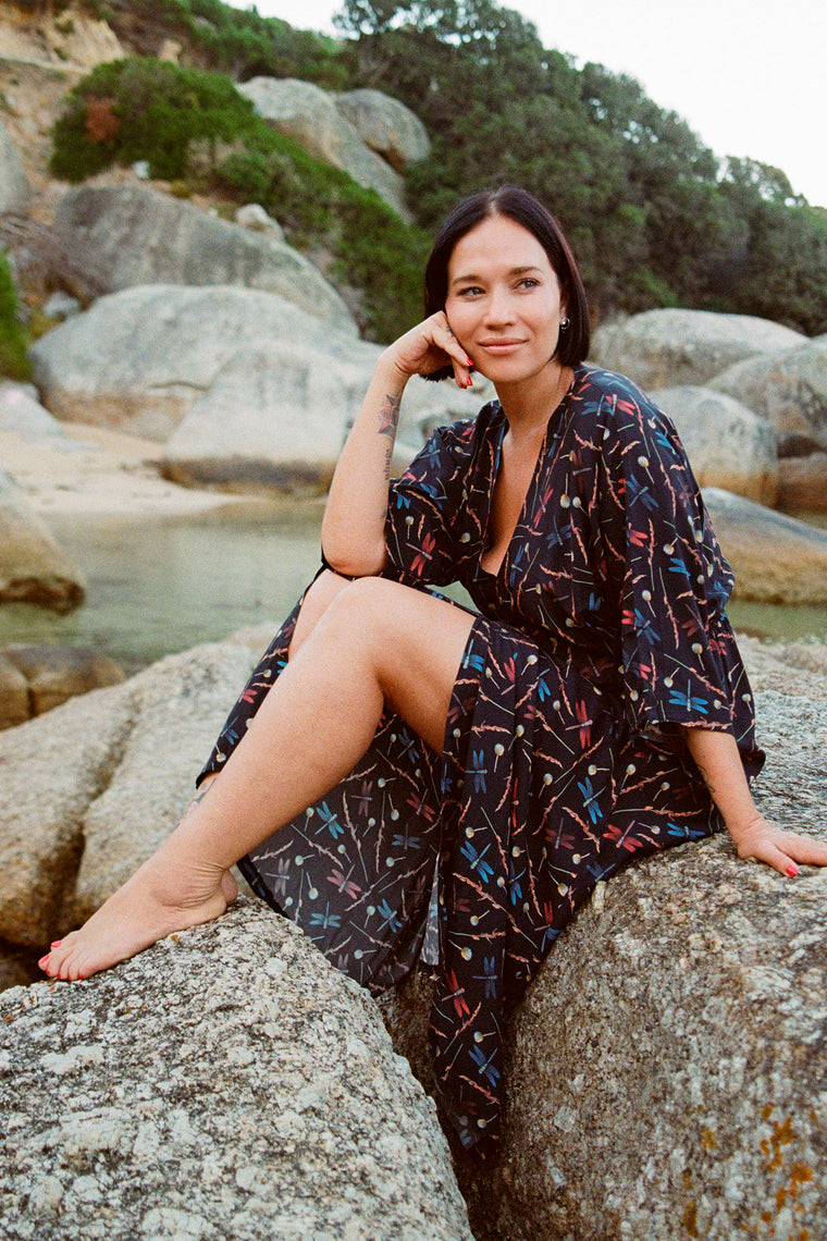 'Gabrielle' Dress - Blk Dragonfly