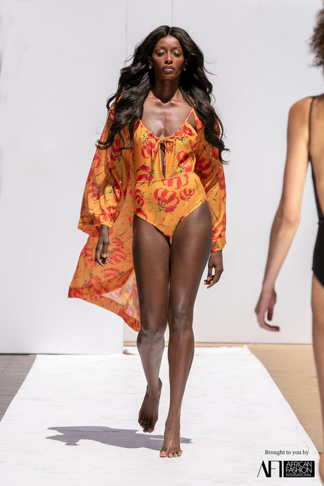 Gold Flame Lily Ruched one-piece
