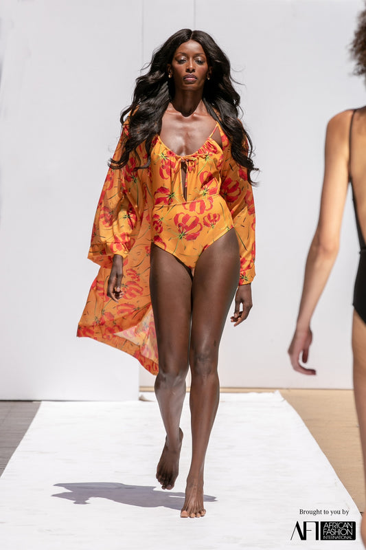 Gold Flame Lily Ruched one-piece