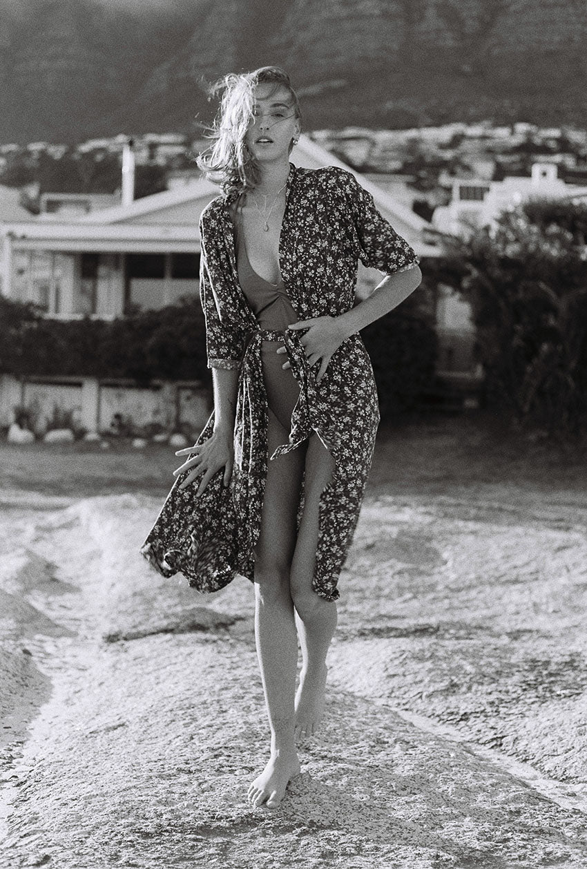 Long Kimono - Brown Floral