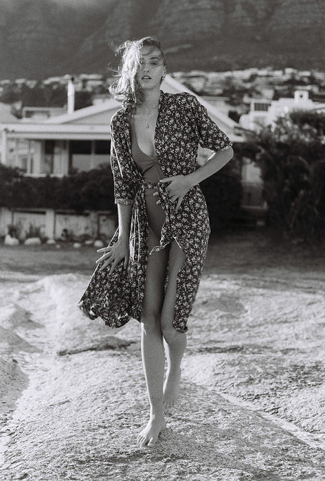 Long Kimono - Brown Floral