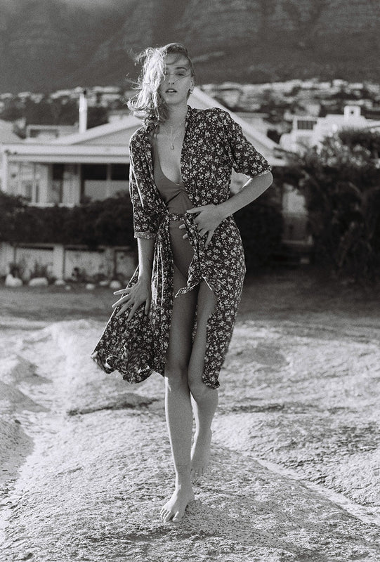 Long Kimono - Brown Floral