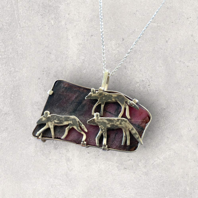 Wild Dogs on Rhodolite Pendant