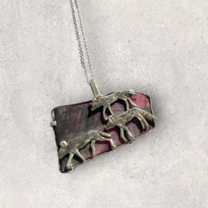 Wild Dogs on Rhodolite Pendant