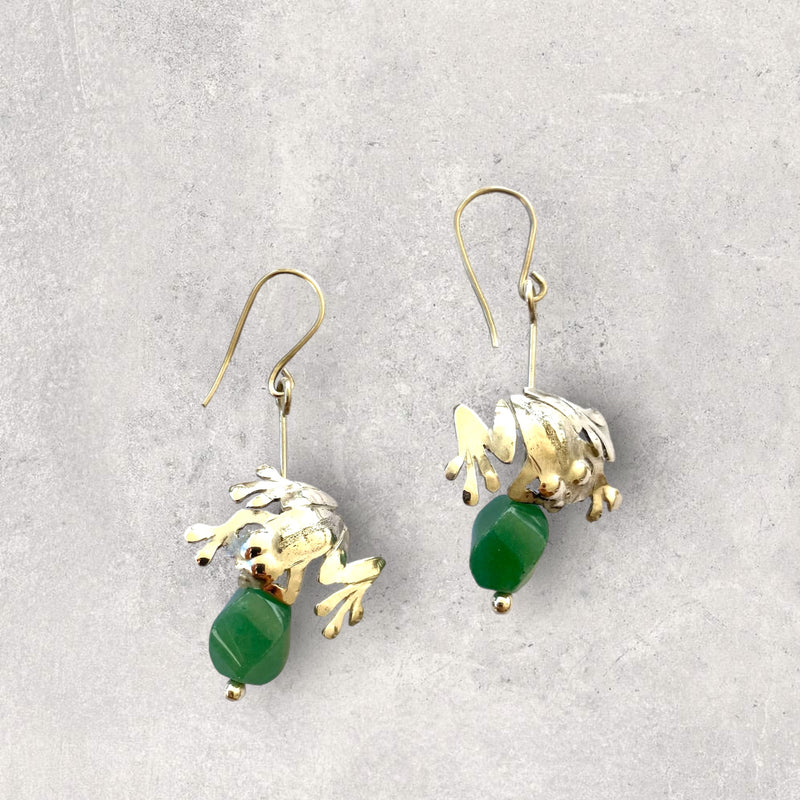 Tree Frog / Agate Earrings