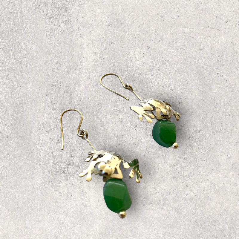 Tree Frog / Agate Earrings