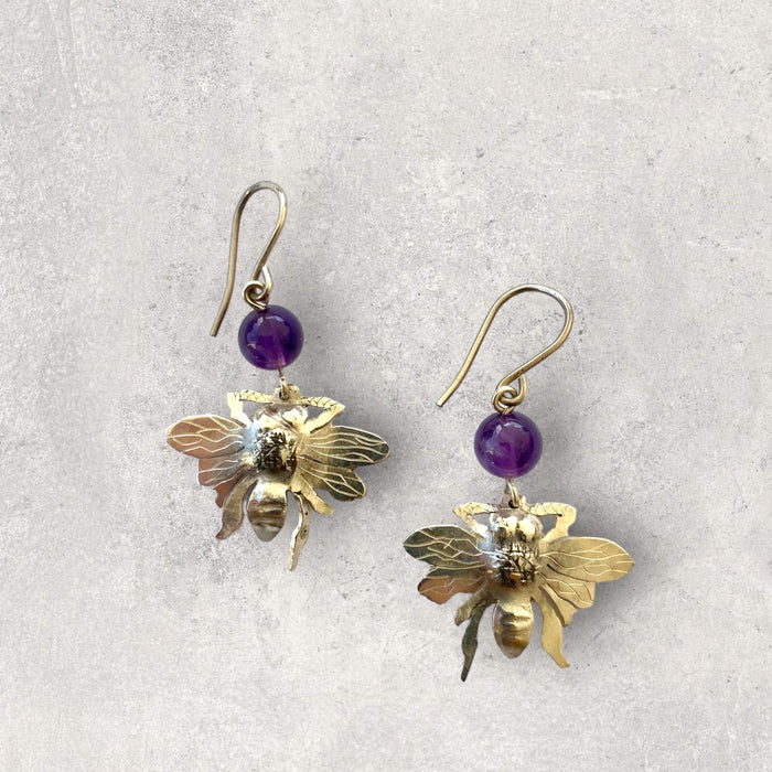 Bee & Amethyst Earrings