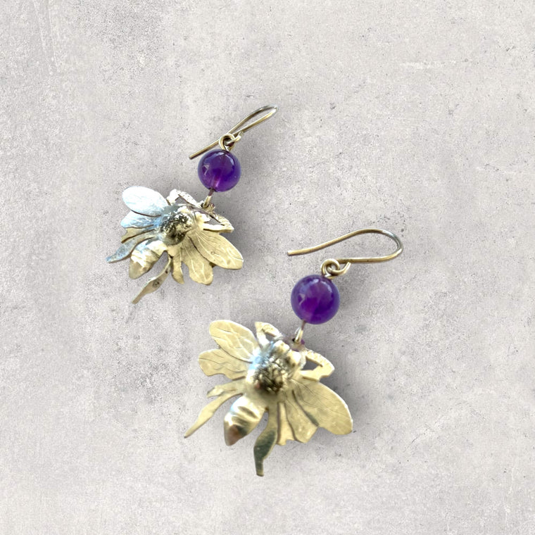 Bee & Amethyst Earrings