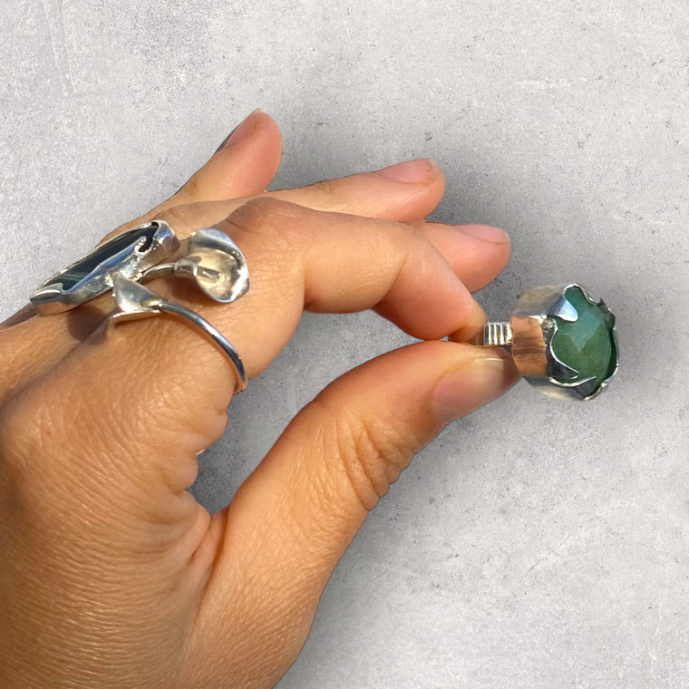 Faceted Green Agate Ring